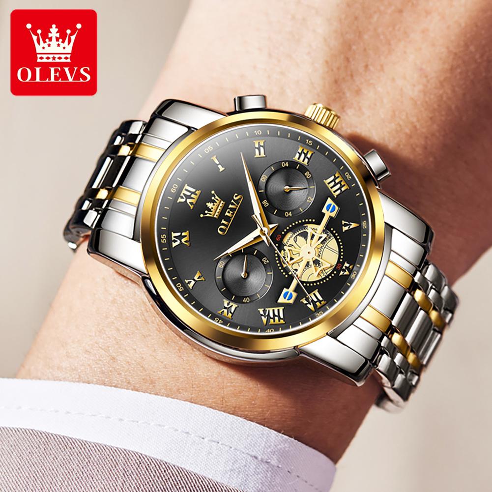 OLEVS 2859 Men's Quartz Watch With Steel Band Timing Function