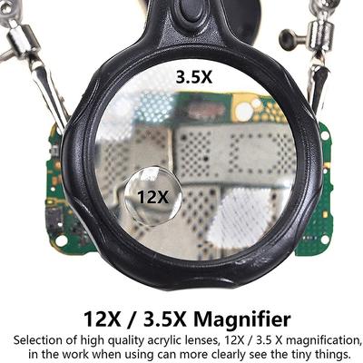 LED Vergrootglas Reparatie Standaard 3,5X 12X Vergrootglas Met Multifunctionele Hulpklem Soldeerbout Lassen Reparatie Gereedschap
