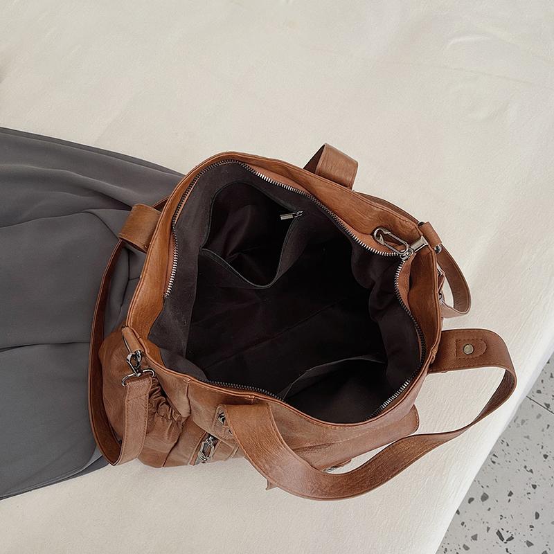 Fashionable PU Tote Bag Women's Multi Pocket Handbag with Adjustable Shoulder Strap Everyday Carry Bag
