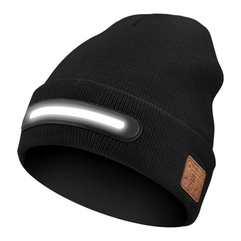 USB Rechargeable LED Lighted Beanie Hat Three-Stage Lighting Detachable Smart Bluetooth Beanie Built-in Speaker Mic