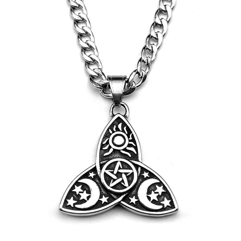 Witch Triquetra Trinity Celtic Knot Pendant Necklace Stainless Steel Pentagram Triple Sun Moon Star Goddess Necklaces Jewelry
