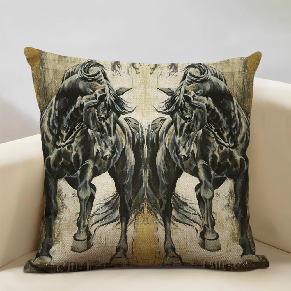 Farm Animals Horse Cushion Cover  45x45cm Linen Pillow Case Luxury Home Sofa Decoration Pillowcase Double-sided Printing