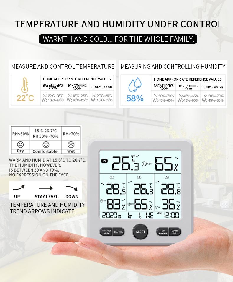 Weather Station Wireless Indoor Outdoor Thermometer Digital Temperature Hygrometer With 3pcs Remote Sensors Smart Home