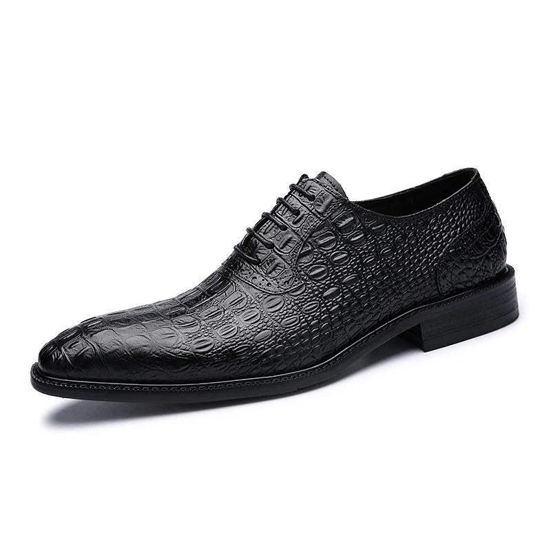 Fashion Men's Luxury Crocodile Pattern Genuine Leather Shoes Handmade Vintage Casual Custom Pointed Toe Oxford Dress Shoes