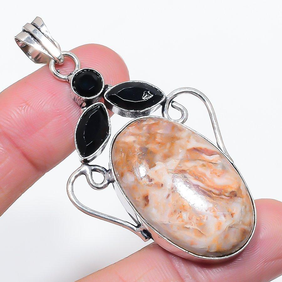 Natural Dolomite, Spinel Gemstone 925 Sterling Silver Jewelry Pendant 2.52" k6q25
