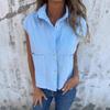 Women Summer Solid Loose Casual Short Sleeve Button Pocket Turn Down Collar Shirt