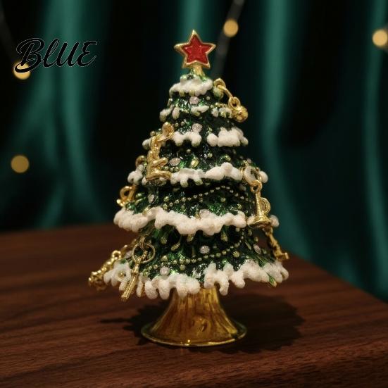 Holiday Gift for Women Christmas Tree Jewelry Box Enamel Inlay Alloy Organizer Luxury Metal Case Compact Decorative Ornament Dressing Table