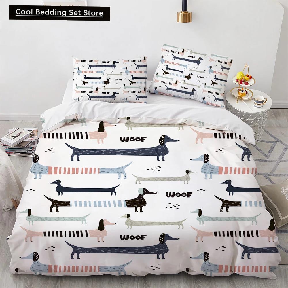 Corgi Dog King Queen Duvet Cover Yellow Cartoon Puppy Bedding Set For Kids Boys Girls Kawaii Pet Animal Pink 2/3Pcs Quilt Cover