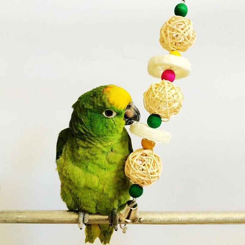 Bird Pet Bites Toy Parrot Macaw Luffa Bell Swing Scratcher Climb Toys Cockatiel