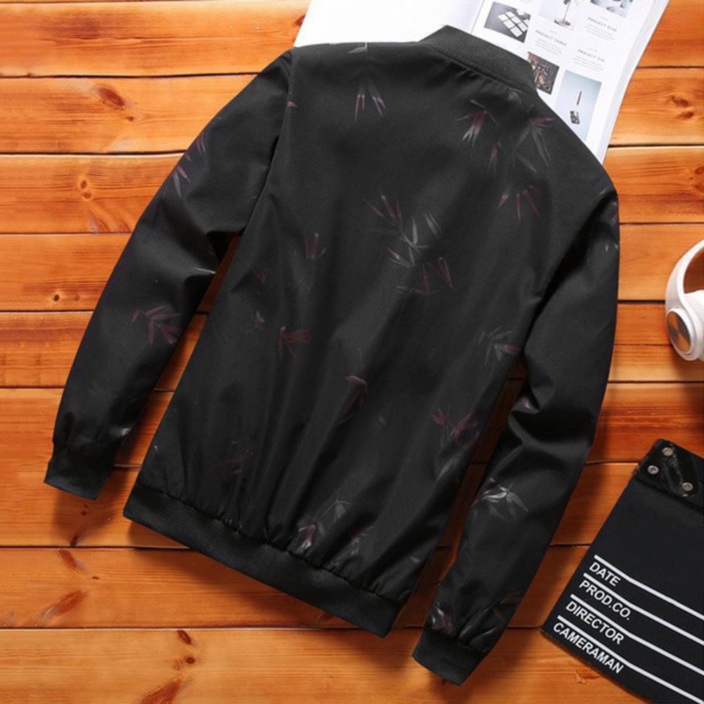 Herrjacka Rock Ståkrage Långärmad Dragkedja Knäppning Jacka med Fickor Tryck Elastisk Fåll Casual Ytterkläder Streetwear