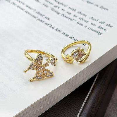 Mori Full Diamond Light Luxury Butterfly Flower Zircon Ring Female Niche High-End Light Luxury Index Finger Ring