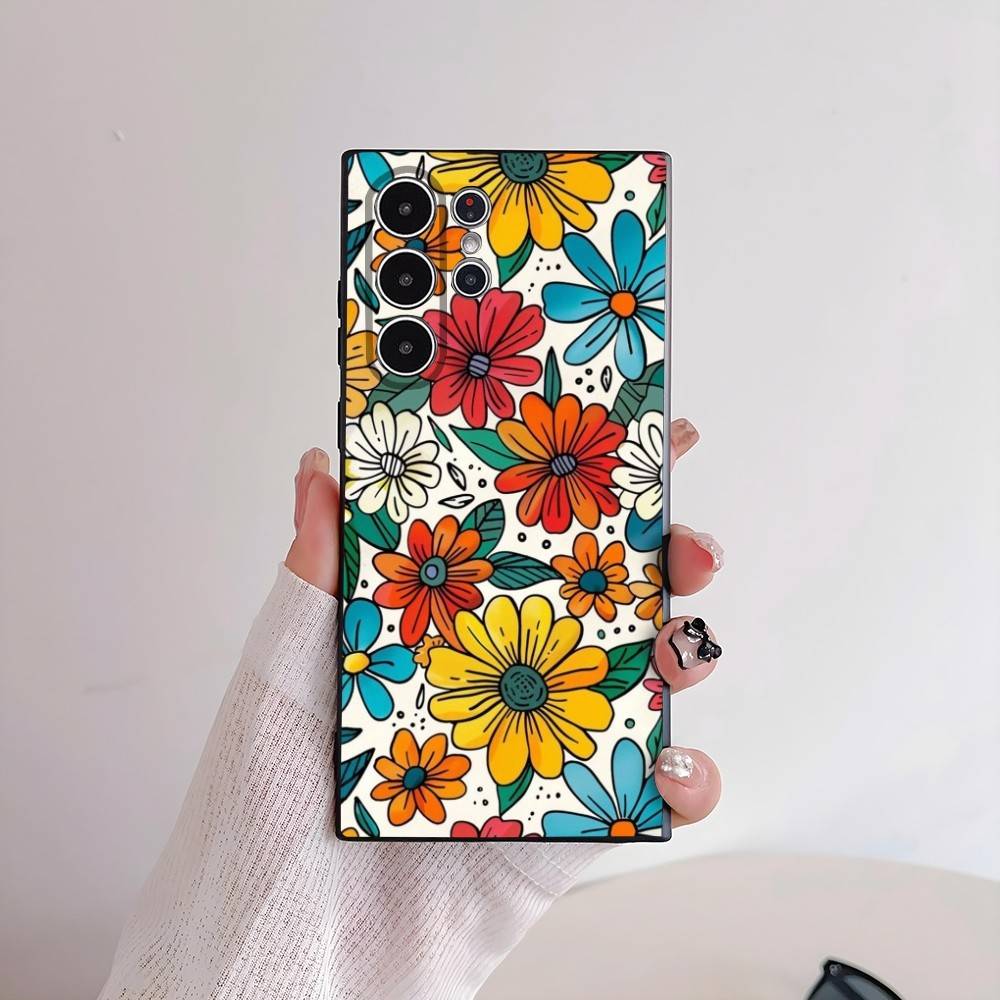 INS Flower Fashion Phone Case For Samsung Galaxy S25 S24 S22 S23 Ultra S21 S20 Plus 5G Frosted Non-Slip Full Cover Soft Case