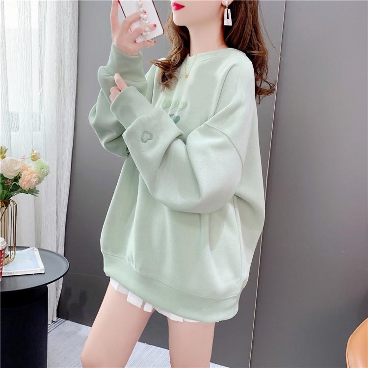 Samt Verdickt Neuer Stil Vielseitig Harajuku Lässig Lockeres Oberteil Süß Rundhals Besticktes Sweatshirt für Damen