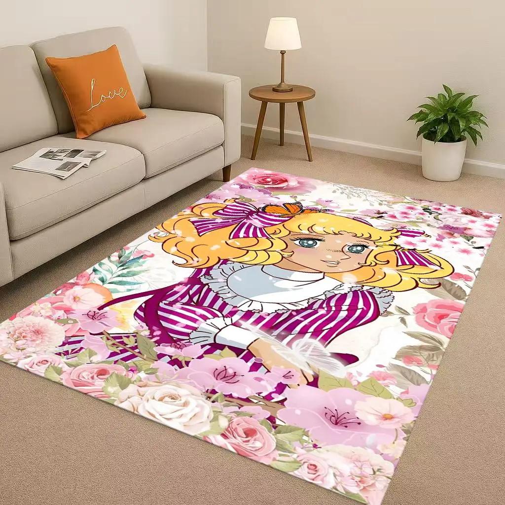 Retro  Candy Candy Sweet Girl Cartoon Room Non-Slip Area Rug Soft Carpet for Bedroom Playroom Sofa,Easy Clean Home Decor Doormat