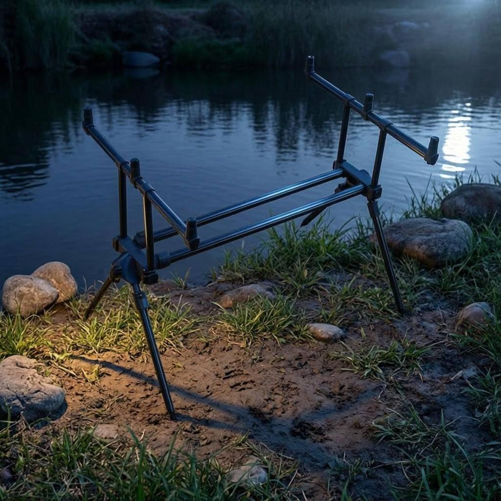 3 Rod Holder Stand Collapsible Telescopic Fishing Rack Adjustable Height