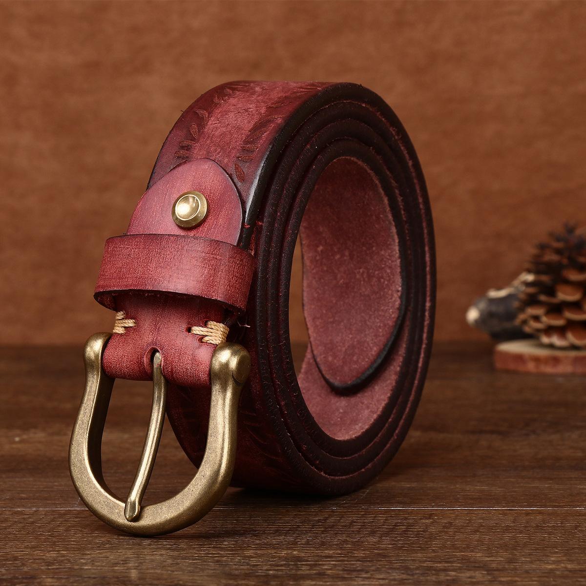 

Новый ретро-стираемый очень толстый кожаный ремень мужской с медной пряжкой повседневный ремень мужской 125cm бордовый