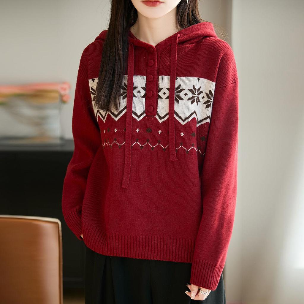 Chic Women's Hooded Knit Sweater - Spring/Autumn 2026 Loose Casual Base Layer Top