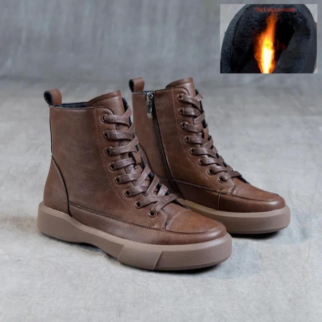 Fashion Women Snow Boots Autumn Winter Warm Plush Shoes Handmade Retro Style Flats Heel Zipper Ankle Boots For Women