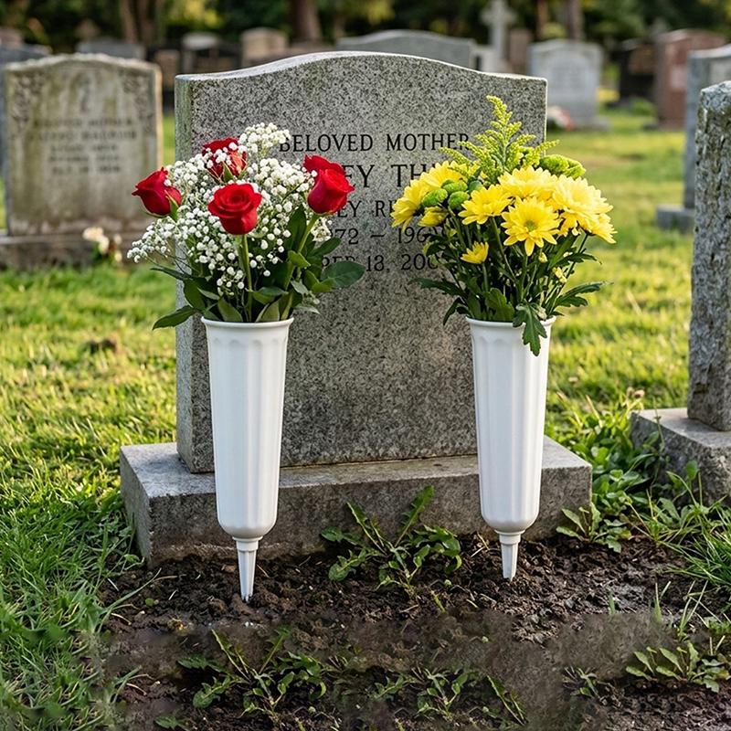 1/2 Stück Friedhofsvase mit Spikes Kunststoff Blumenvase Halter für Grabstein Friedhof Boden Außen Blumenmarkierer Dekorationen