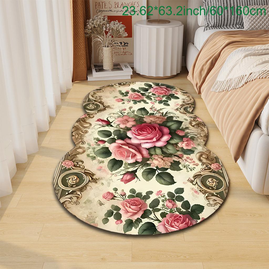 1pc Luxury Vintage Floral Carpet, Durable Non-Slip Washable Indoor Rug For All Seasons, Halloween Thanksgiving Christmas Decor