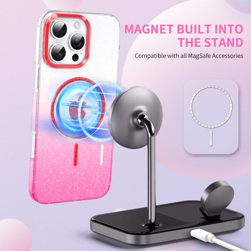 2025 Gradient gold diamond glitter Magnetic PC phone Case suitable for iPhone 16 Pro Max 15 14 Plus 13 12 Pro 11 shockproof protective Cover