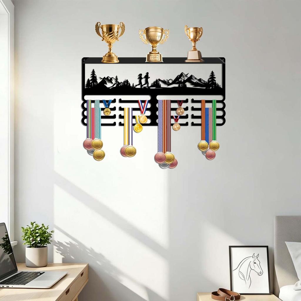 Wall Mounted Rack with Hooks for Displaying Awards, Medals and Patches