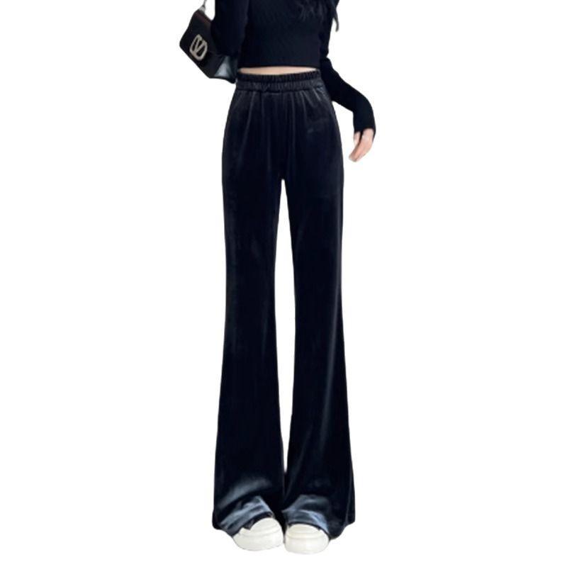 Golden Velvet Wide-leg Pants Women's Spring and Autumn Models New Thin and Drape Flared Pants Small Micro-pull Velvet Pants