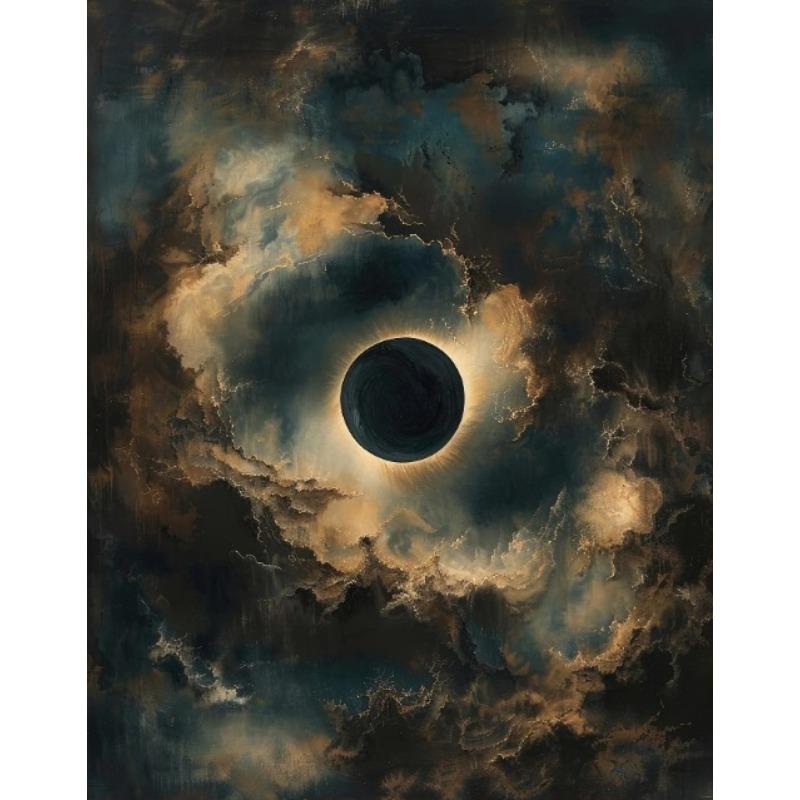 Sky Clouds Cumulus Clouds Dark Night Sky Moon Solar Eclipse Fantasy Moody Art Poster Canvas Painting Wall Pictures Home Decor