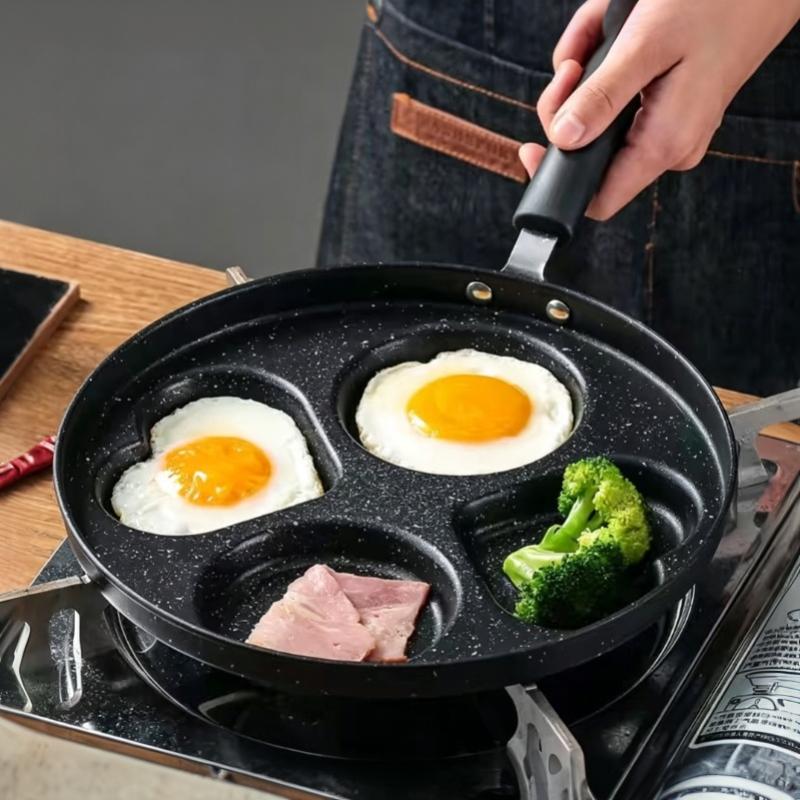 Non Stick 4 Section Maifan Stone Frying Pan Anti Scald Handle Even Heating For Home Kitchen Breakfast Cooking