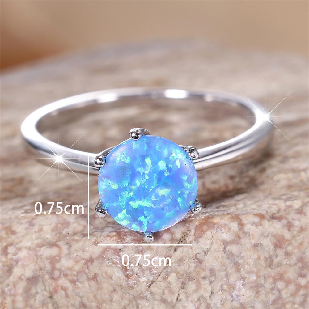 Blaue Feueropal Sechs Krappen Runde Steinringe Für Frauen Vintage Silberfarbe Eheringe Geburtsstein Schmuck Weihnachtsgeschenke