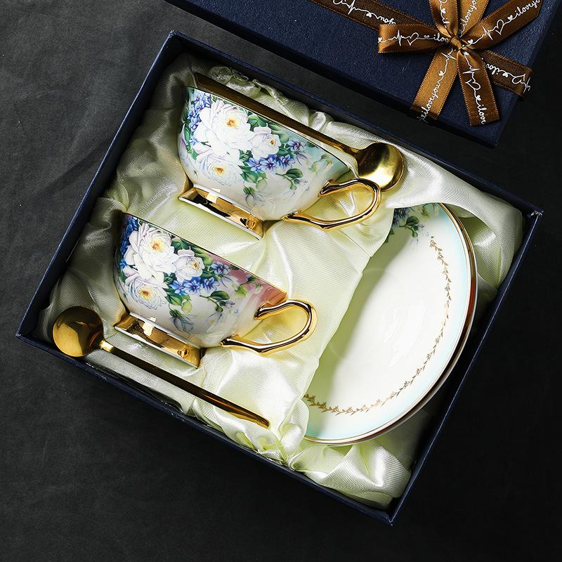 Fine Bone China Coffee Cup Set Porcelain Saucers European Style Luxury Afternoon Tea Set Home Kitchen Dining Wedding Gift Box