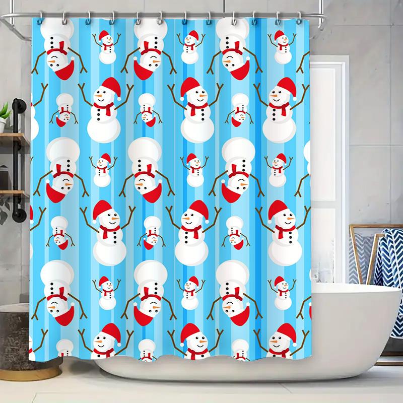 Tu Cute Snowman Shower Curtain Winter Holiday Decor Bathroom Set Waterproof Festive Xmas Pattern Fabric Backdrop