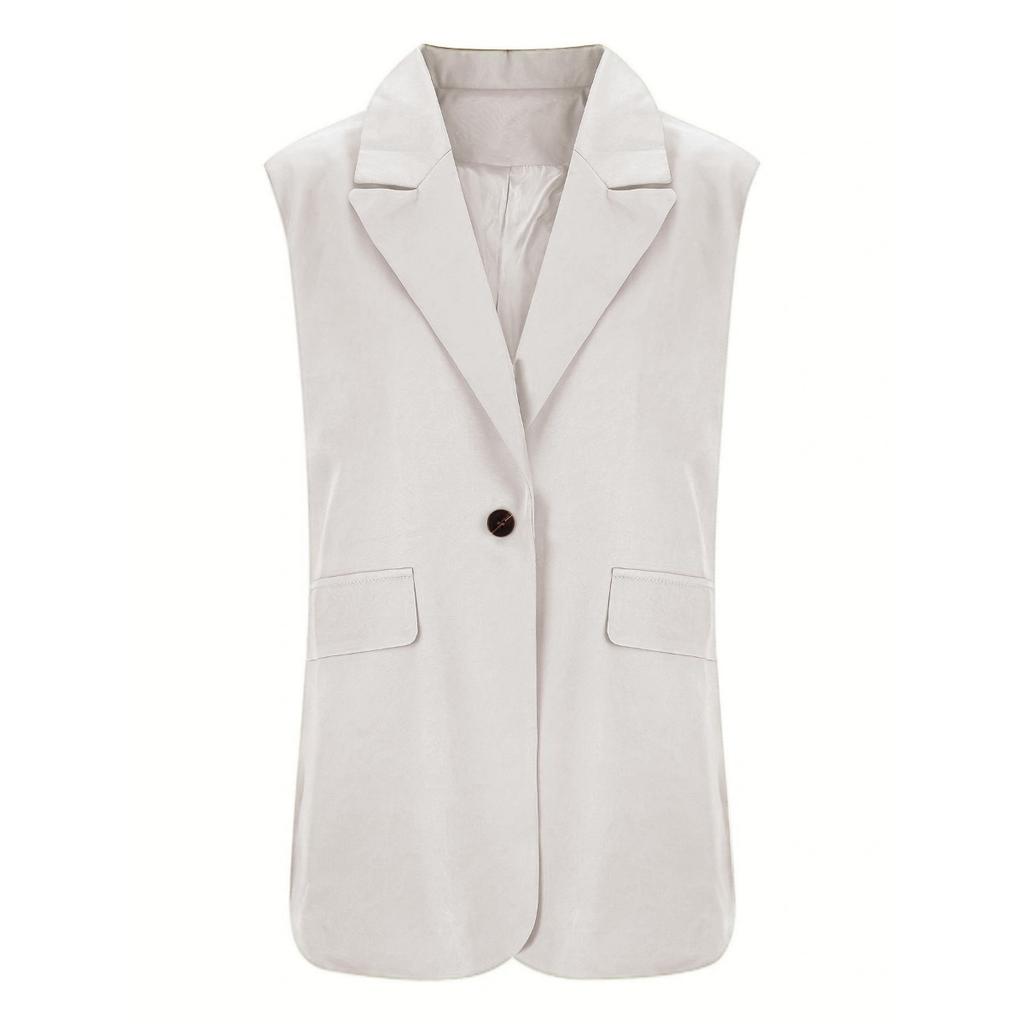 Women's Casual Solid Color Button Blazer Vest Outerwear