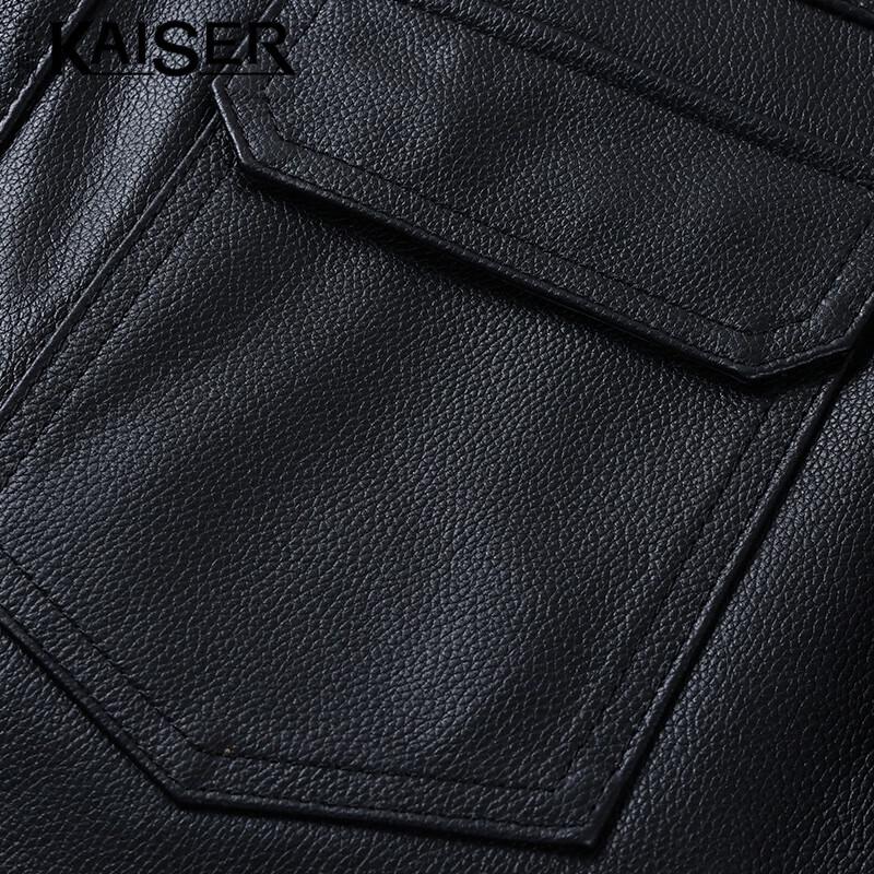 KAISER Men's Lychee Grain Cowhide Lapel Genuine Leather Motorcycle Jacket