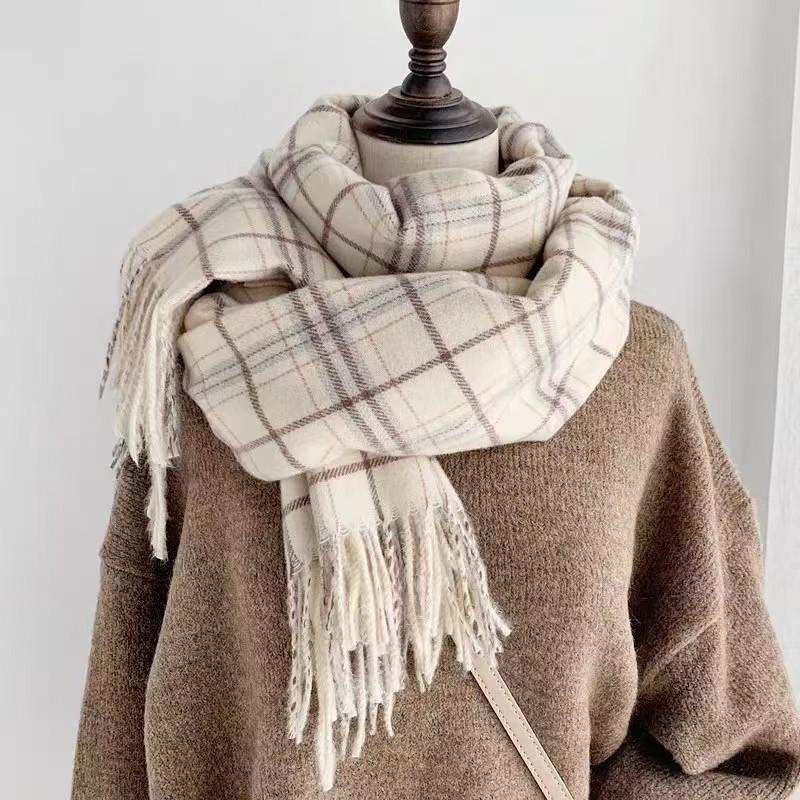 Literary Plaid Scarf Women's Autumn and Winter Imitation Cashmere Korean Version Versatile Student Scarf Ins Trend Warm Shawl