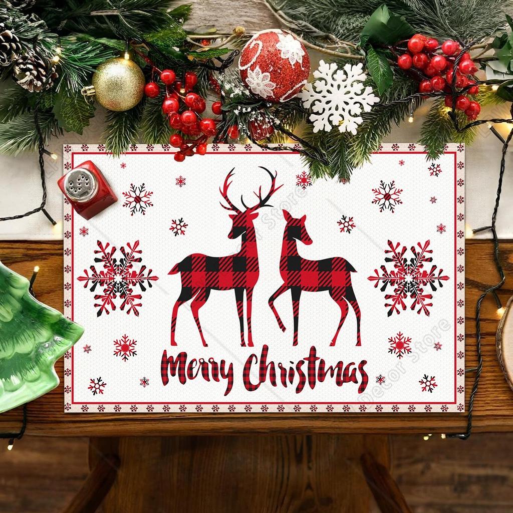 4/6 Pezzi Tovagliette di Lino per Natale Babbo Natale Stampate Decorazioni Natalizie per Casa Cucina 2025 Xmas Navidad Noel Decorazioni Tavola