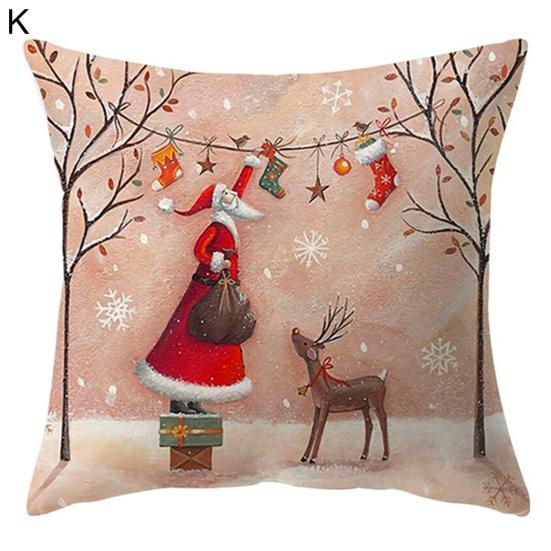 Throw Pillow Cover Xmas Theme Protective Single Side Printing Christmas Party Throw Cushion Cover Holiday Decoration Daily Use