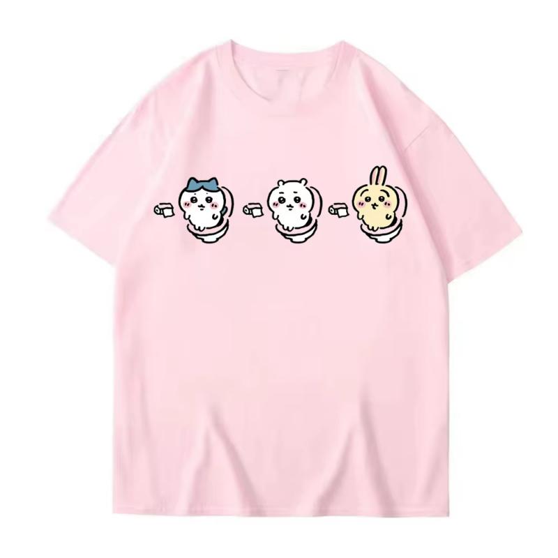 Funny Chiikawa Toilet T Shirts for Women Summer Graphic Short Sleeve Cotton Tees Men T-shirt Couple Street Casual Tops Clothing