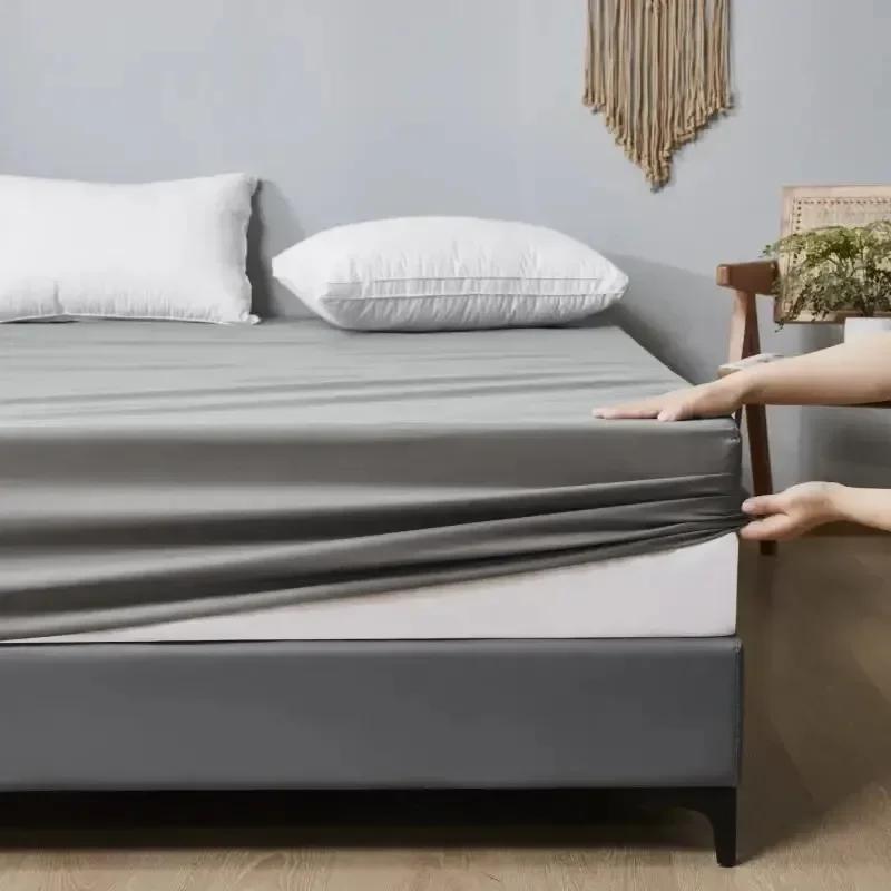 2025Solid Color Bed Sheet Single Piece Skin-Friendly Plain Bed Cover Bed Sheet Non-Slip Mattress Protector