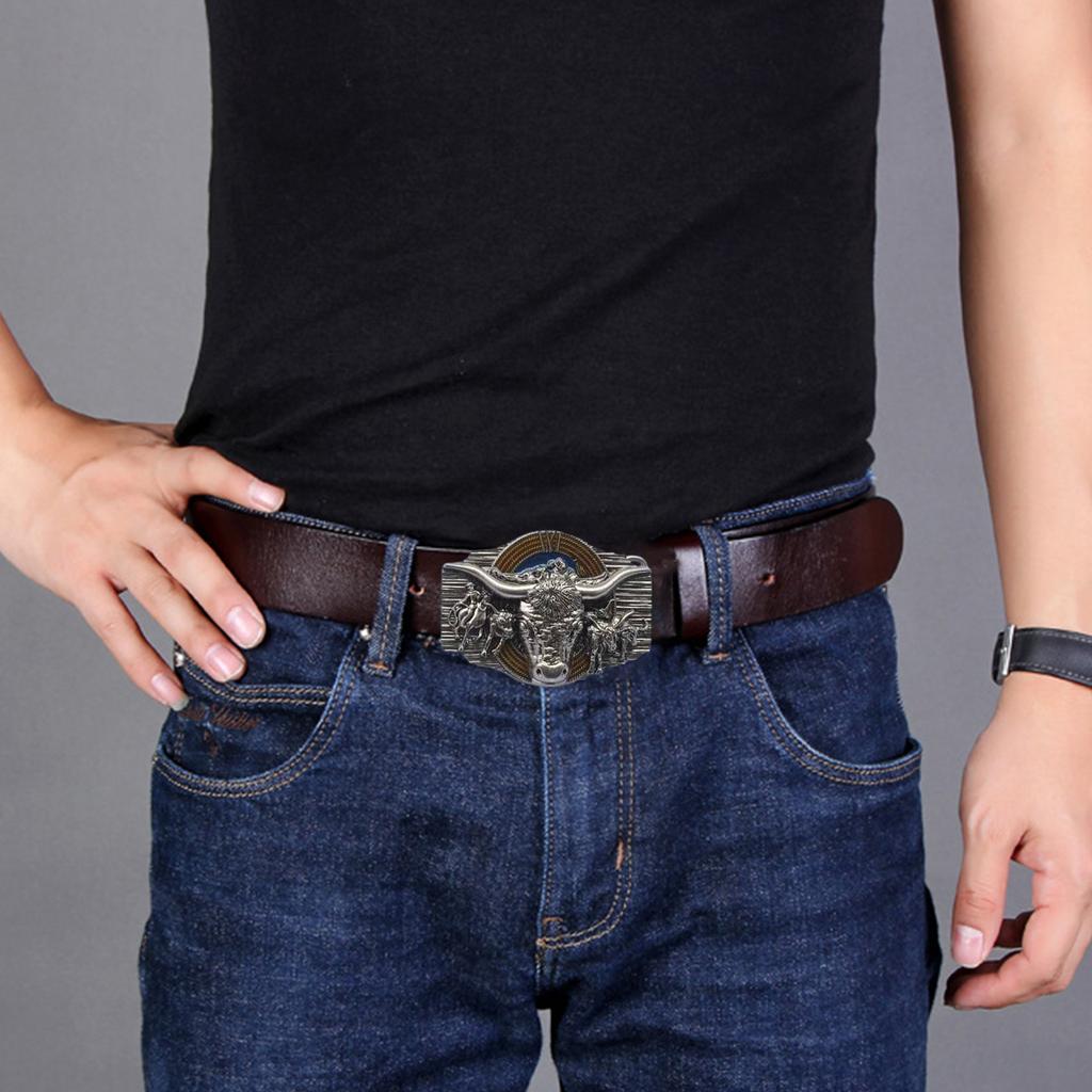Western Cowboy Belt Buckle Ox Head Belt Buckle Ox Head Pattern Carved Belt Buckle Men Belt Accessories