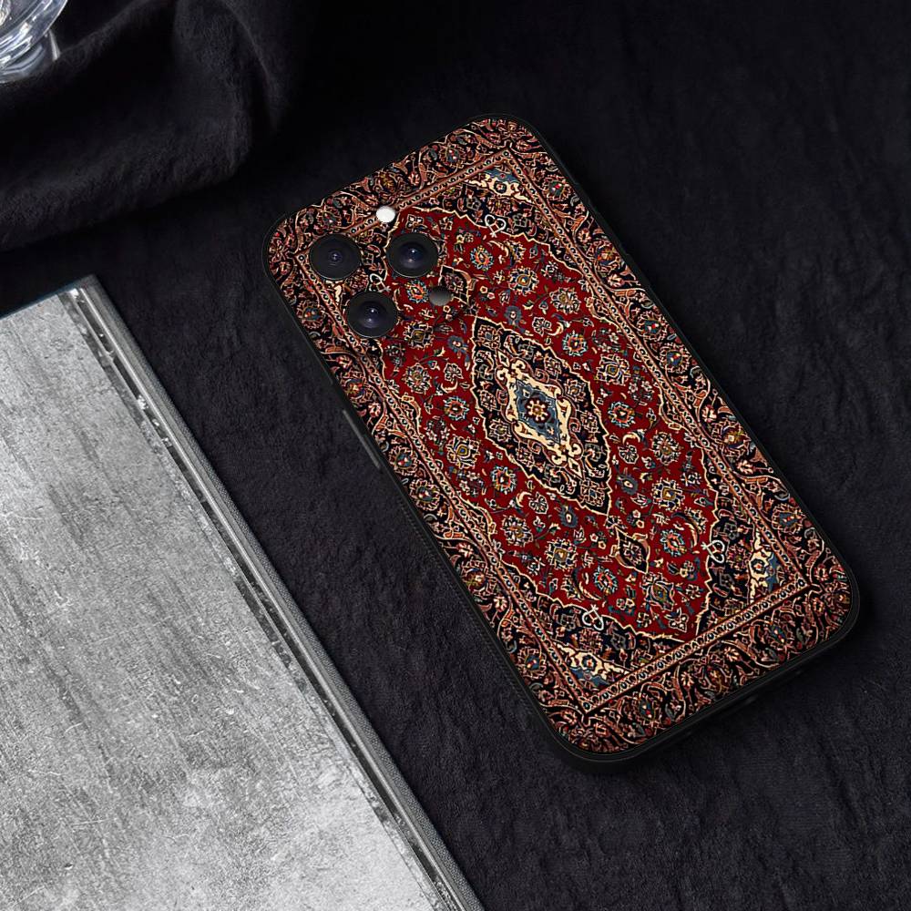 Custodia per Telefono con Motivo Floreale Tappeto Persiano Per iPhone 17 16 15 11 13 14 Pro Max X Xr Xs Max 12mini Cover Nera