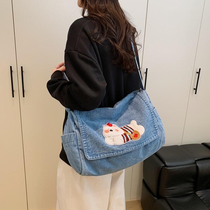 Vintage Shoulder Bag Lightweight Commuter Bag Cartoon Denim Women's Bag