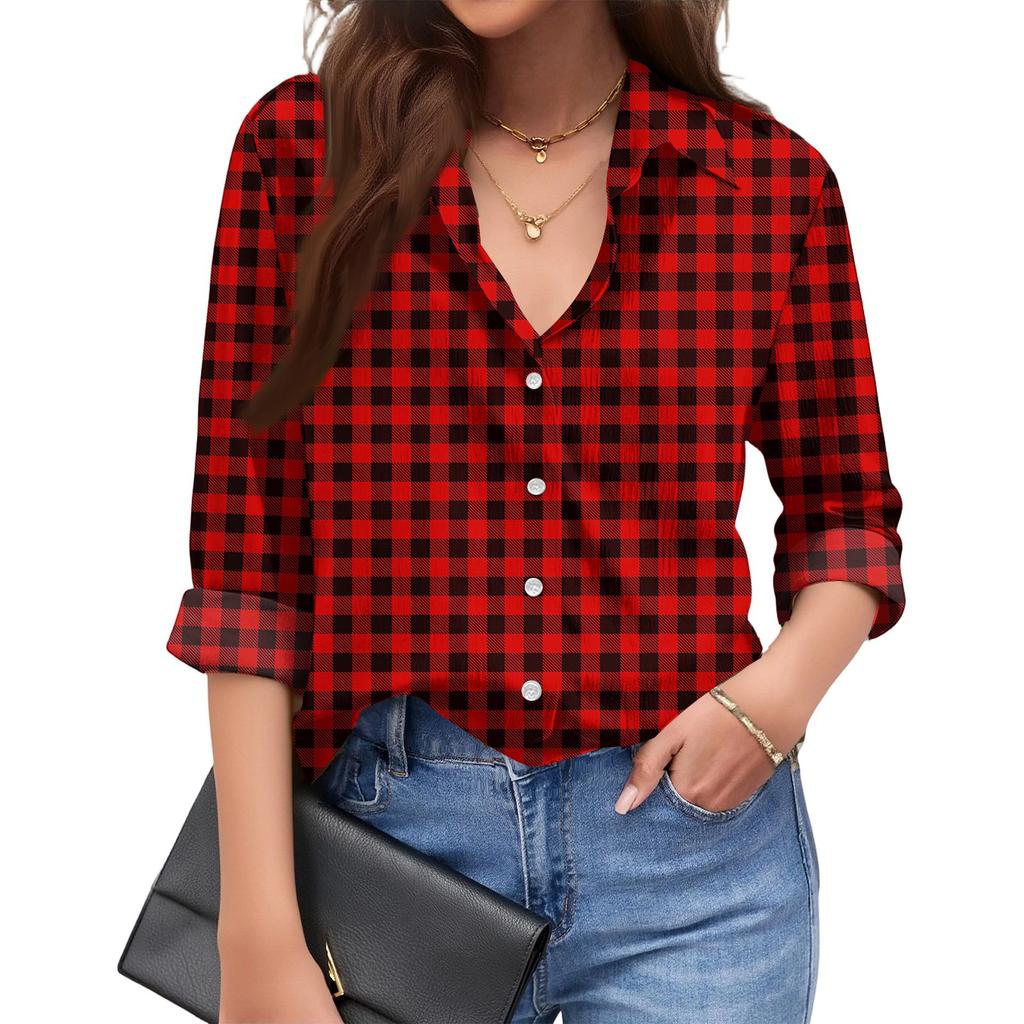 Women's Fashionable Casual Loose Plaid Long,sleeved Shirt