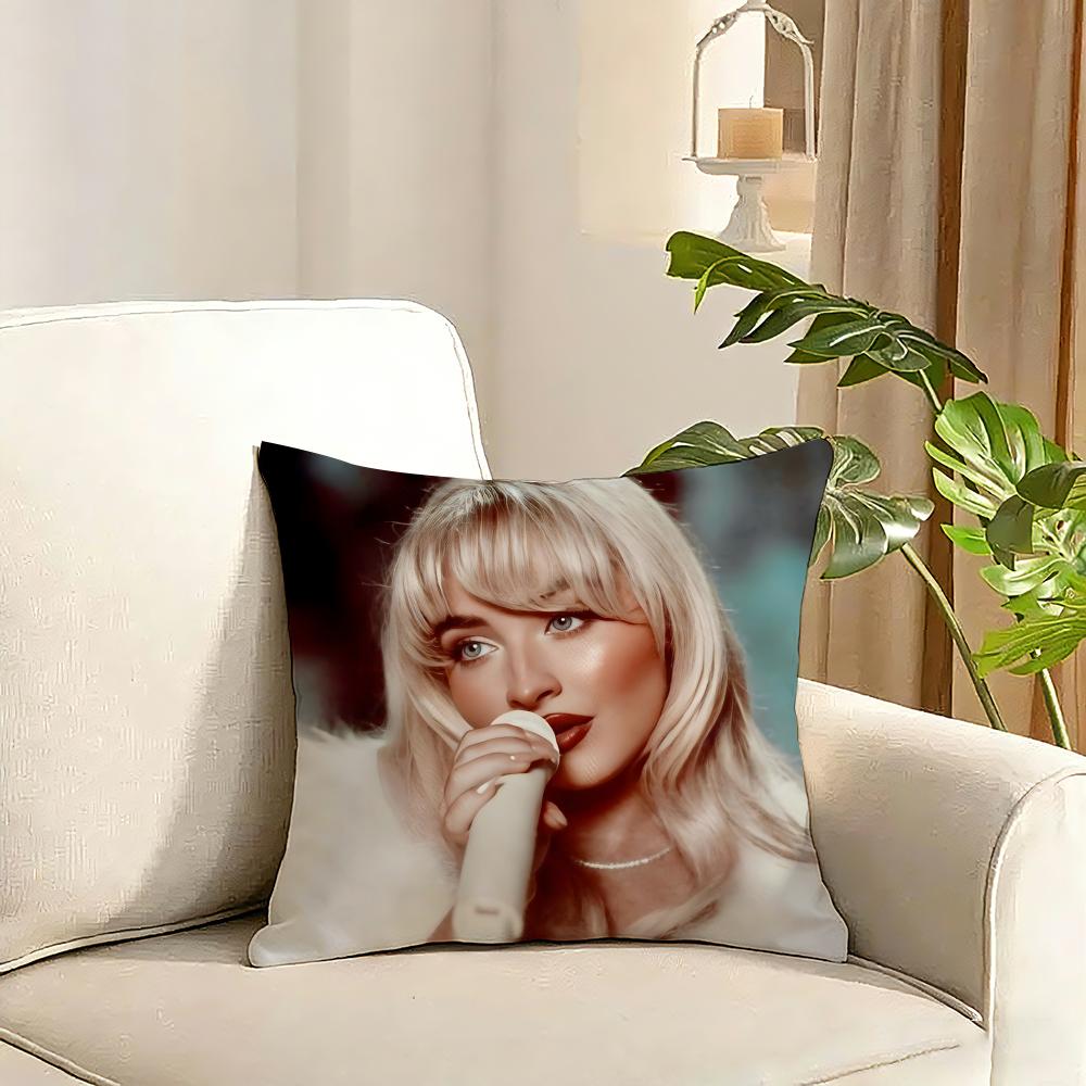 Singer Sabrina CarpenterS Cushion Cover Reversible Plush Pillow Cover Soft Fluffy Home Decor for Sofa Bedroom