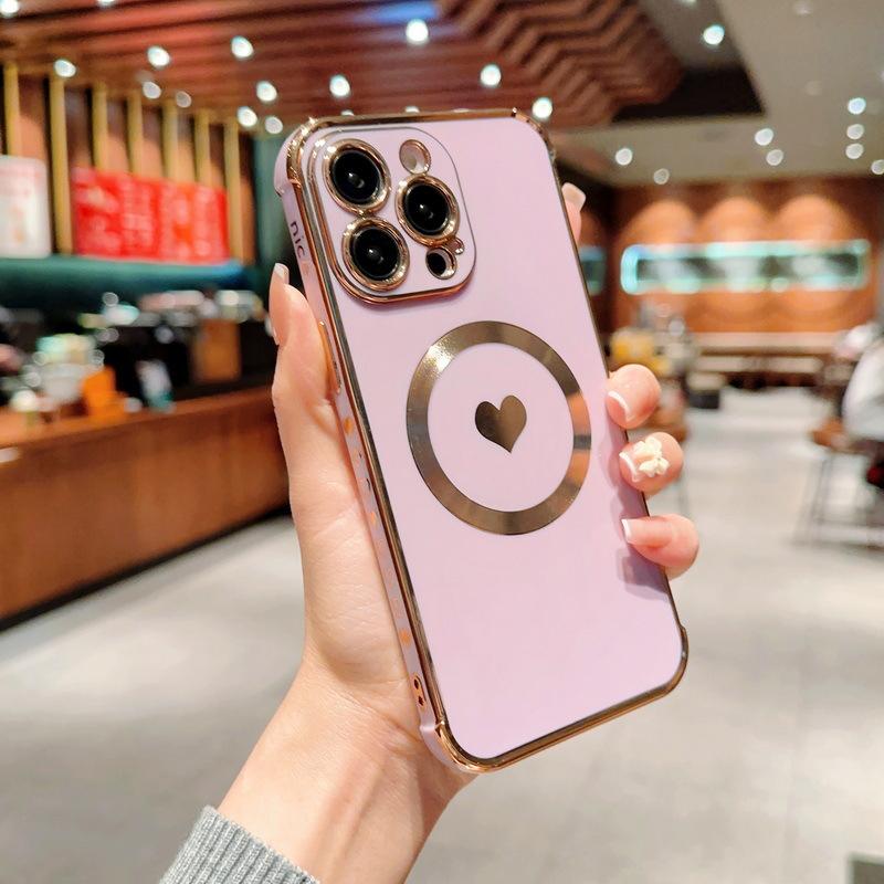Applicable to iPhone17Pro electroplating side love mobile phone case Apple 16 all-inclusive CD pattern magnetic protective case 15