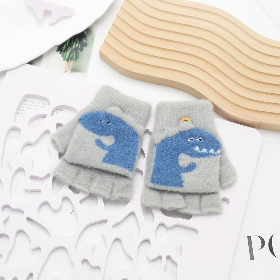 Children's Cute Cartoon Flip-Gloves: Cold-Proof, Half-Finger Winter Writing Warmth for Boys and Girls