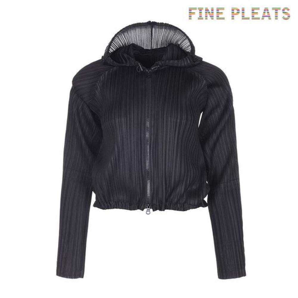 Fine Pleats Zip Up Hooded Jumper Black FREE