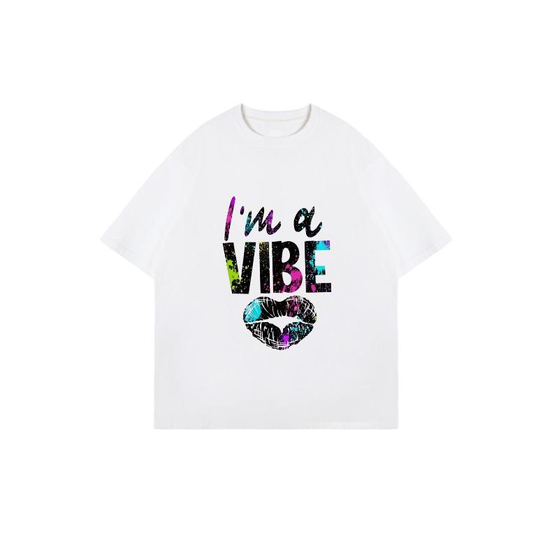 Oversized T Shirt Black I M A VIBE With Colorful Lip Print For Casual Wear And Street Style
