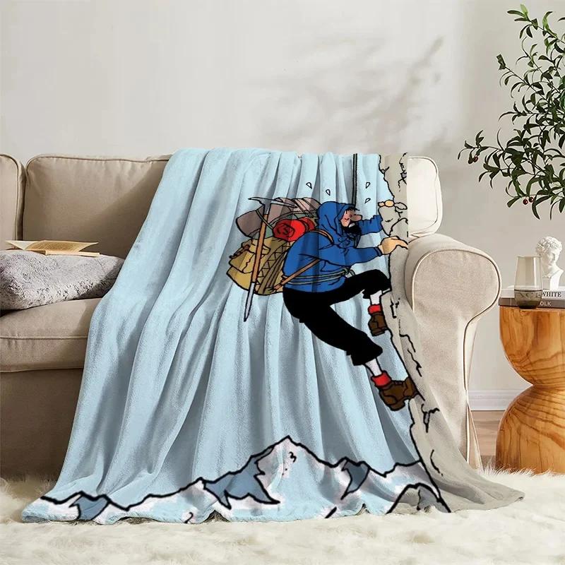 Anime Blanket Tintins Flannel Sofa Camp Nap Bedspread Soft Blanket Fleece Home Textile Birthday Gift Blanket Bedroom Decor