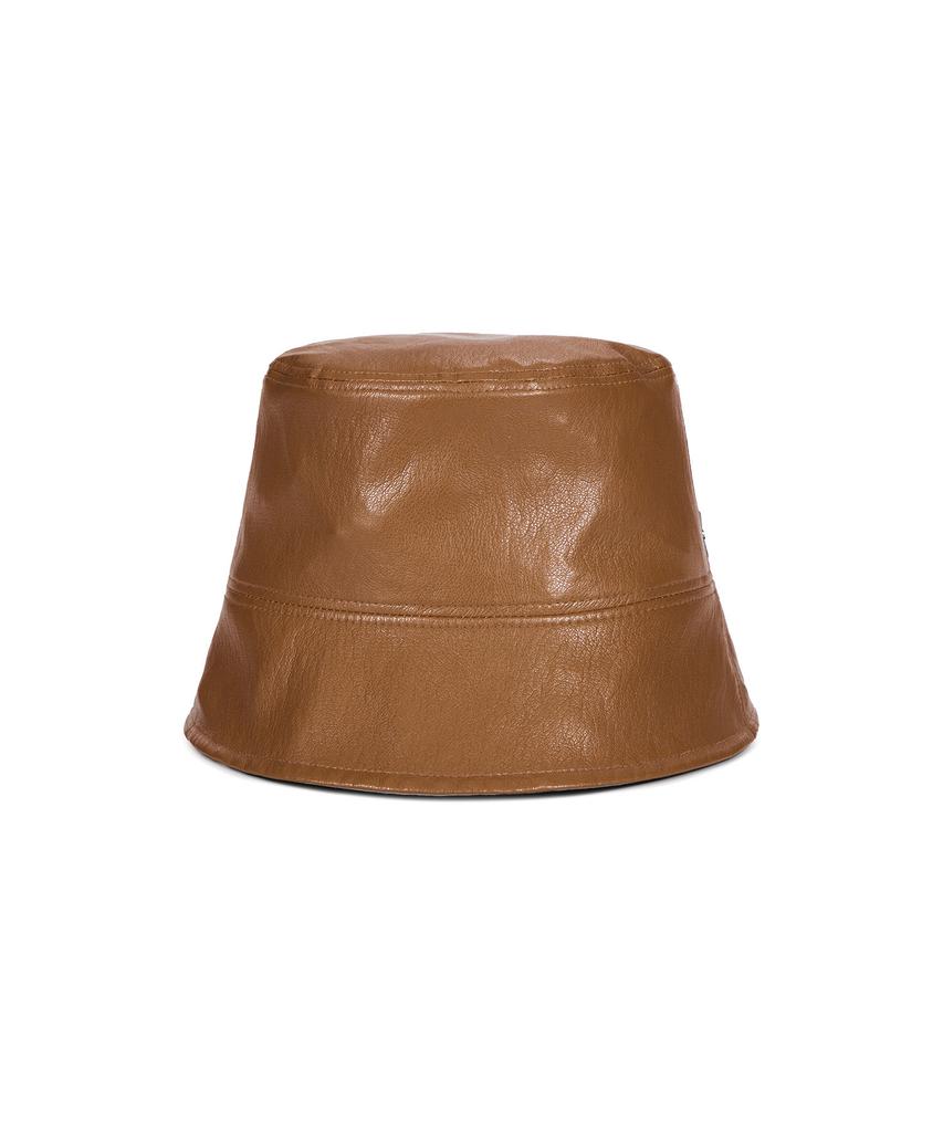 Bajal Va Cubic Stud Vegan Leather Drop Bucket Hat Camel